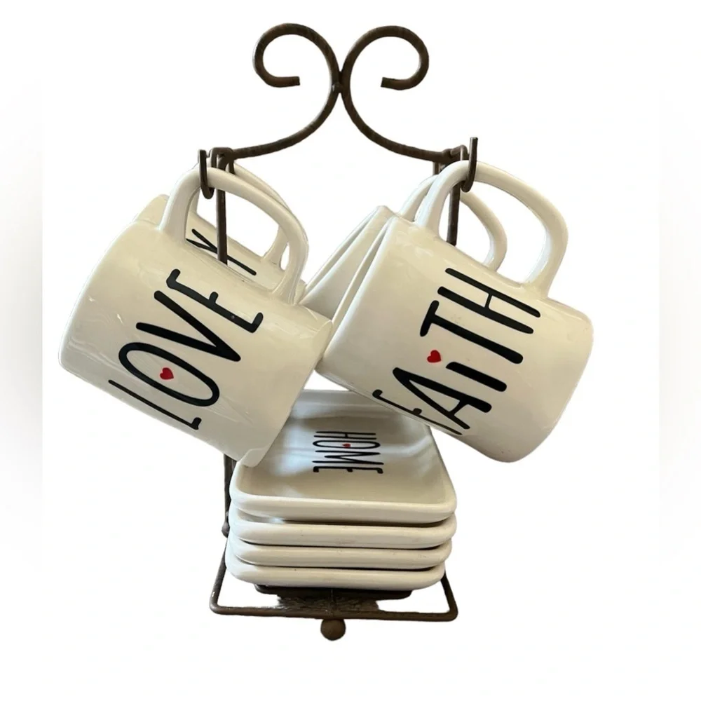 Cracker barrel home faith family love dish & mug set stand 9 piece stoneware
